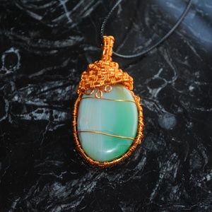 handmade green agate copper wire wrap pendant